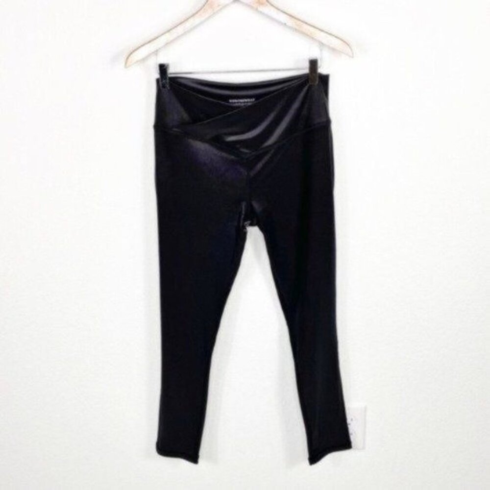 NEW WeWoreWhat High Waist Splice Shine Leggings Black Size L